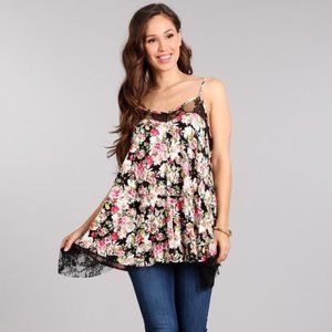 Chris & Carol Black Floral Lace Detail Tank Top
